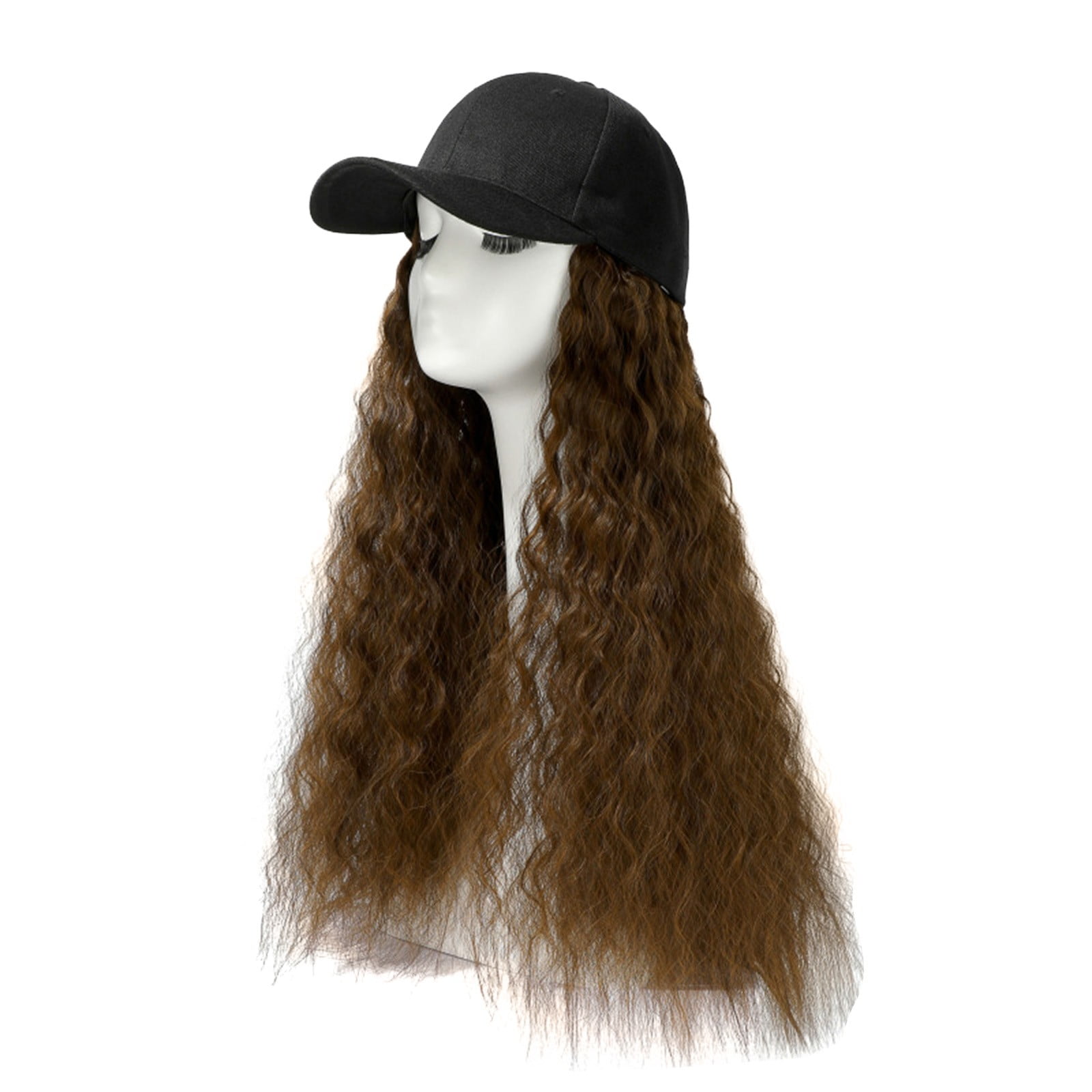 Baseball Cap Hair Curly Hairstyle Adjustable Wig Hat Attached Long Hair ...