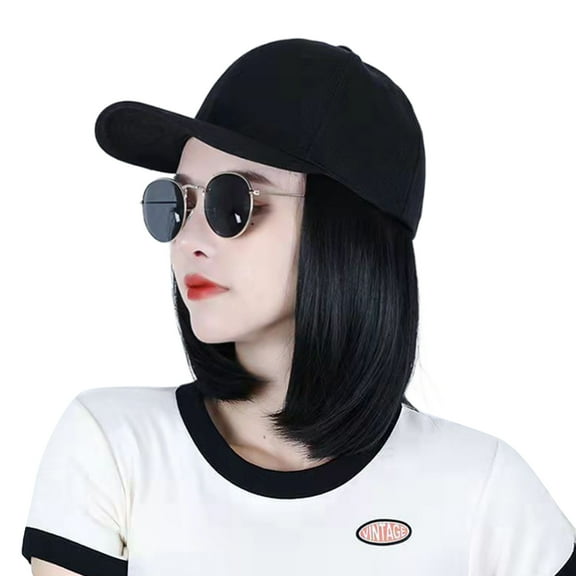 Baseball Cap Hair Wig Baseball Cap With Hair Extensions For Women Baseball Wig Hat Straight Short Bob Wig Hats With Hair