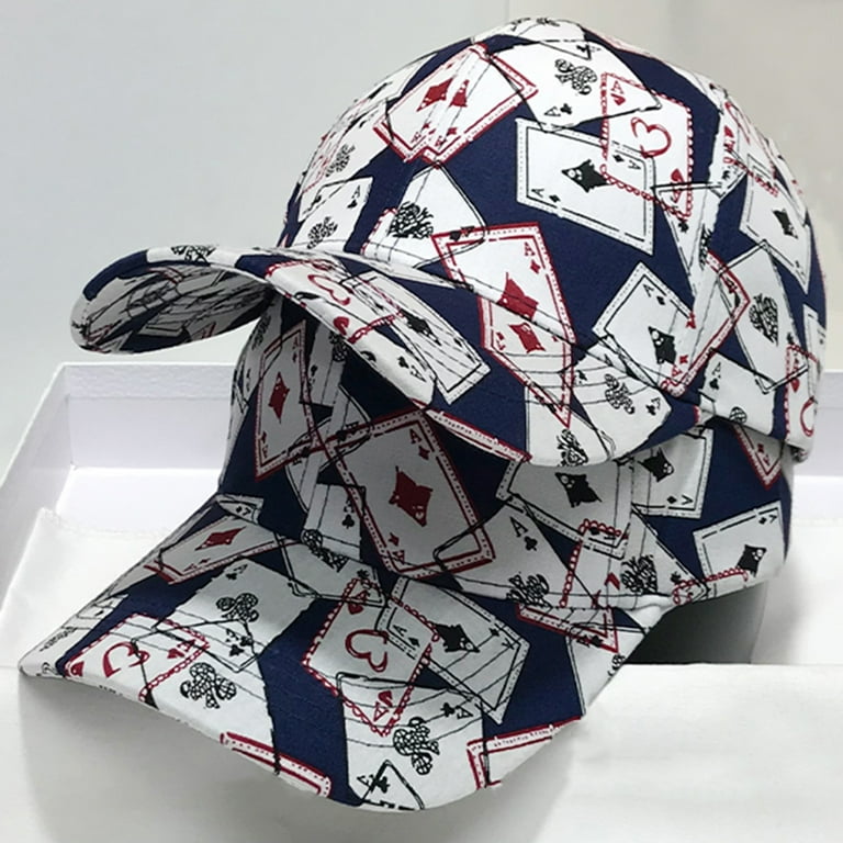 Baseball Cap Hard Brim Hip Hop Style Ponytail Hole Poker Print