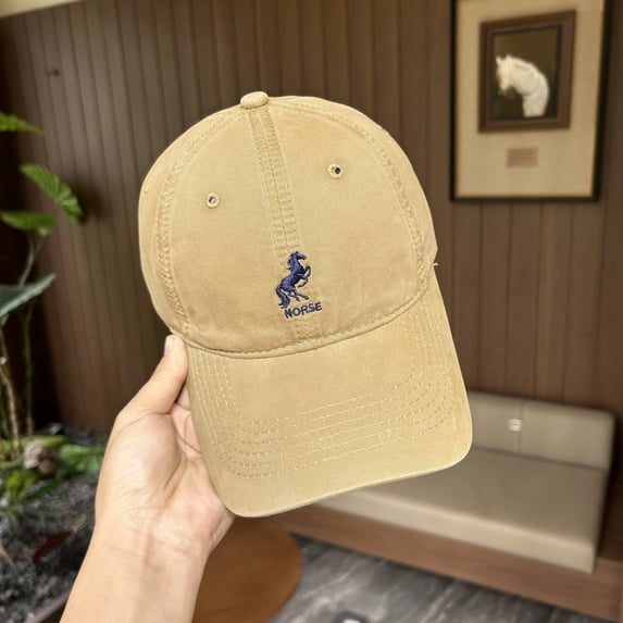 Baseball Cap with Horse Embroidery, Deep Crown Wide Brim Sun Hat for Big Head, Flattering Adjustable Outdoor Cap for Men and Women, Casual Daily Wear Khaki