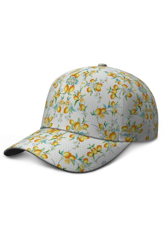 Baseball Cap I Love Lemons Cute Yellow Fruit Adjustable Dad Hat with Fresh Summer Floral Retro Vintage Pattern