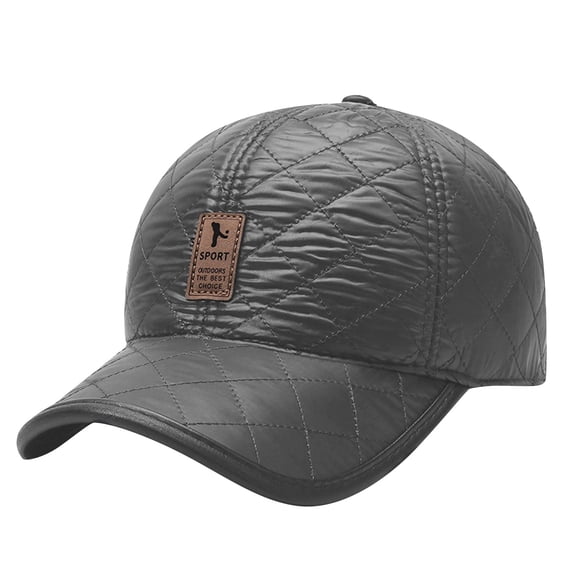 Baseball Cap Leather Classic Baseball Cap Hat Casual Warm Ear Thick Dad Hat Structured PU Cold Weather Caps Gray