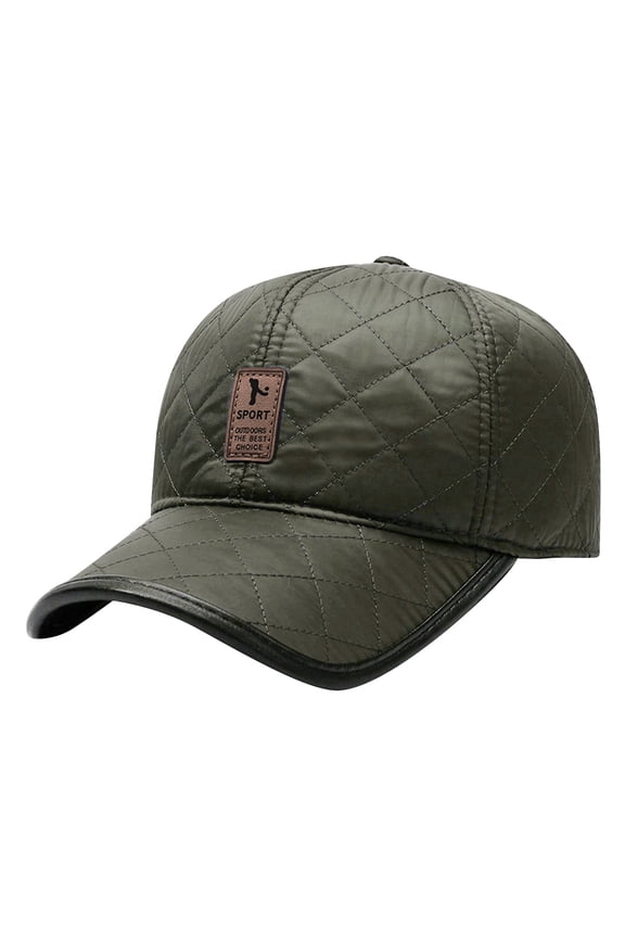 Baseball Cap Leather Classic Baseball Cap Hat Casual Warm Ear Thick Dad Hat Structured PU Cold Weather Caps Green