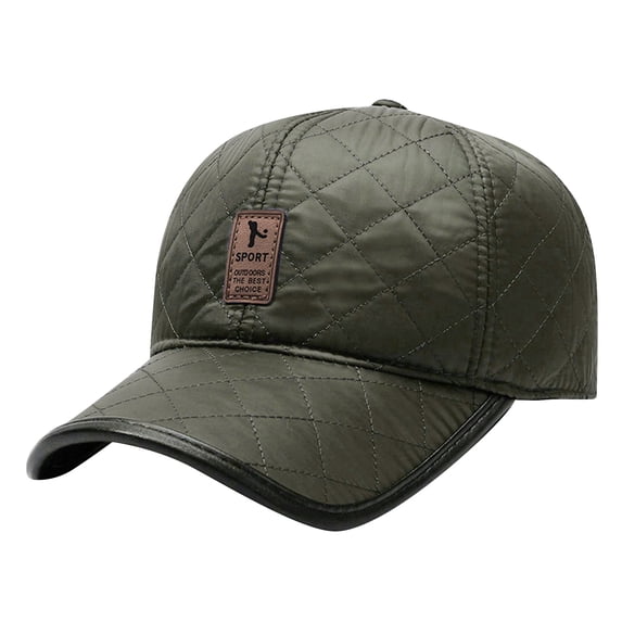 Baseball Cap Leather Classic Baseball Cap Hat Casual Warm Ear Thick Dad Hat Structured PU Cold Weather Caps Green