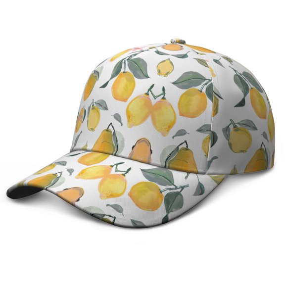 Baseball Cap Lemon Cute Yellow Summer Fruit Adjustable Dad Hat with Retro Vintage Floral Pattern for Lemon Lover