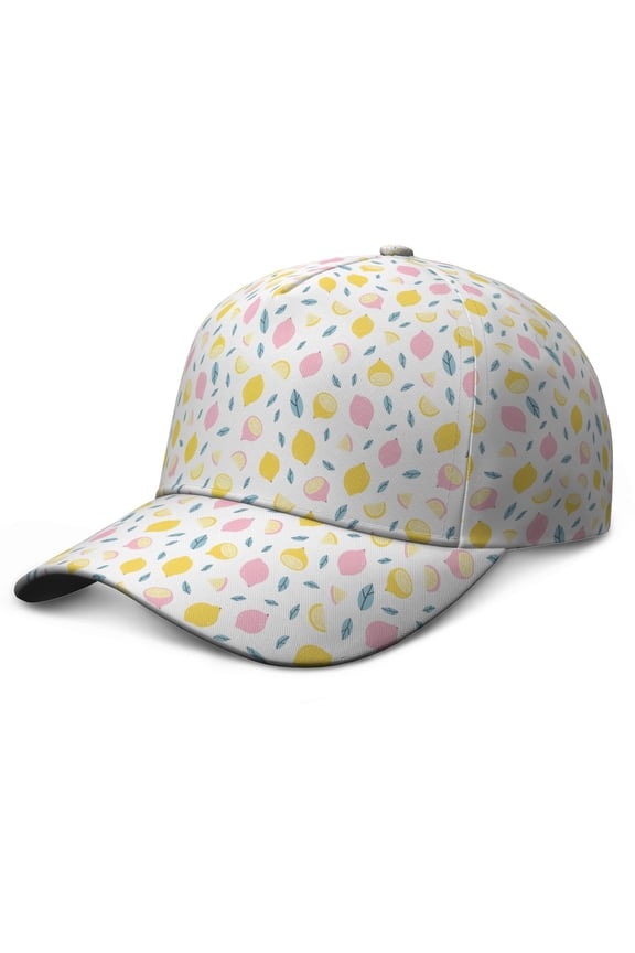 Baseball Cap Lemon Lover Bright Yellow Summer Fruit Adjustable Dad Hat with Cute Retro Vintage Floral Pattern