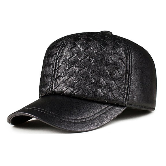 Baseball Cap Men Real Leather Black Brown Knit Autumn Winter Dad Hat ,Fashion