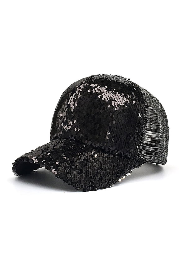 Baseball Cap Men Women Casual Solid Color Sequin Mesh Adjustable Unisex Sun Hat Outdoor Running Workouts Black One Size