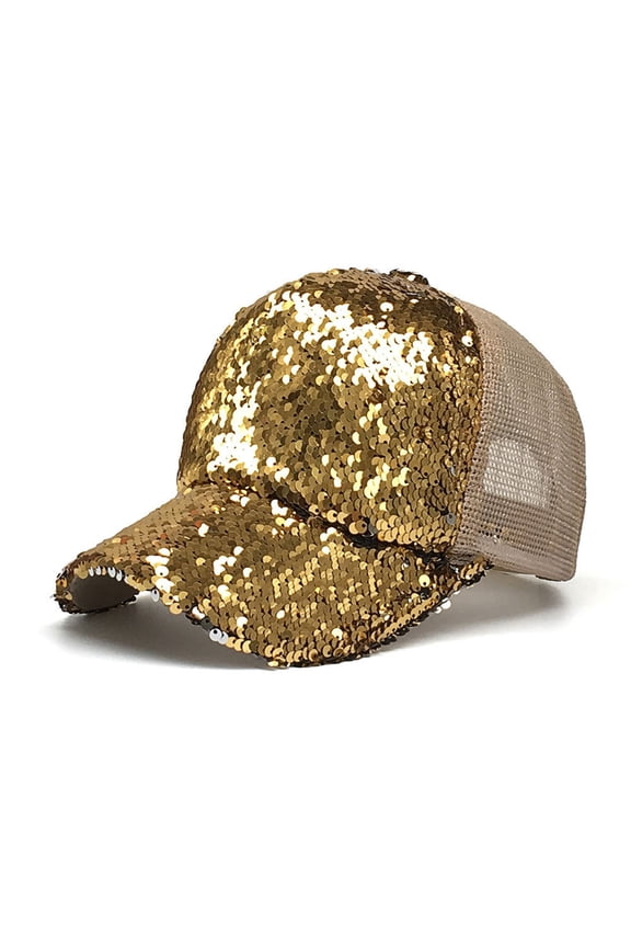 Baseball Cap Men Women Casual Solid Color Sequin Mesh Adjustable Unisex Sun Hat Outdoor Running Workouts Gold One Size