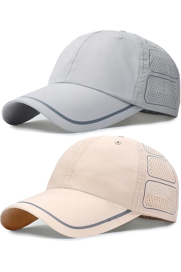 Baseball Cap Mens 2 Packs Unstructured Quick Dry Breathable Sports Baseball Caps Lightweight Foldable Sun Hat Summer UV Protection Strapback Baseball Caps Hat for Outdoor (Grey and Beige)