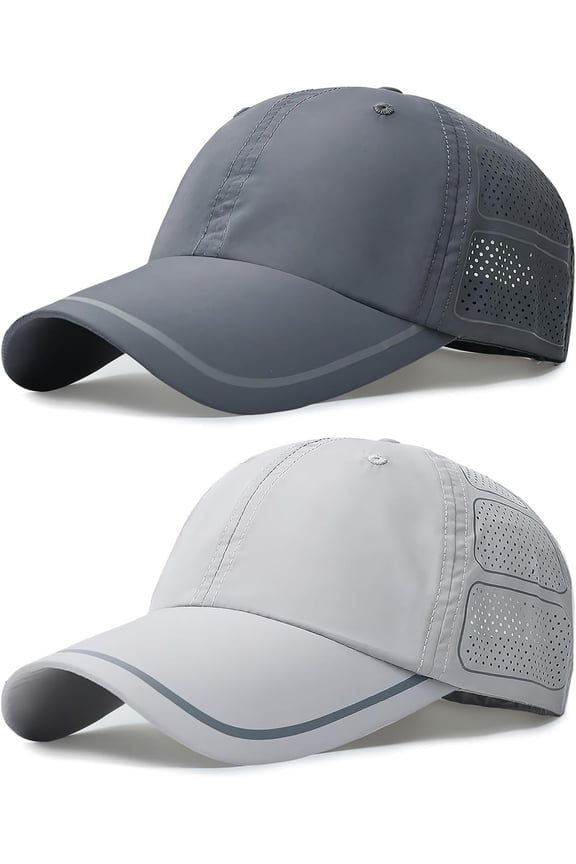 Baseball Cap Mens 2 Packs Unstructured Quick Dry Breathable Sports Baseball Caps Lightweight Foldable Sun Hat Summer UV Protection Strapback Baseball Caps Hat for Outdoor (Gray and Dark gray)