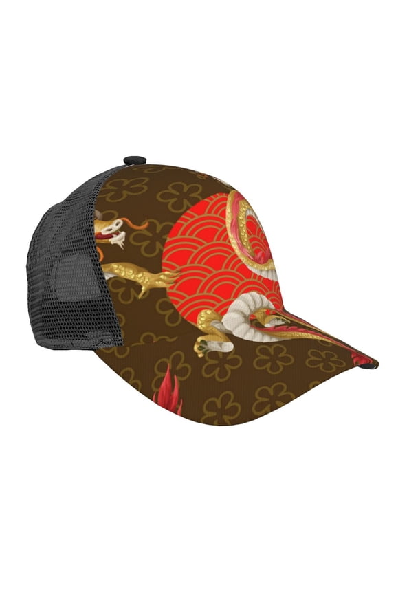 Baseball Cap Mesh Snapback 3D Adjustable Hip Hop Trucker Hats, Asian Dragon Oriental Dragons