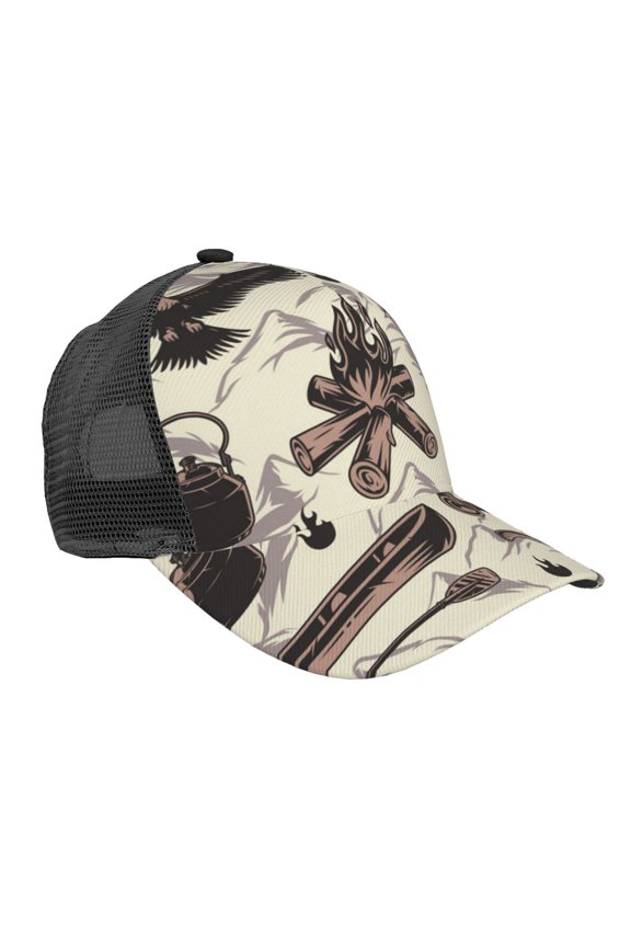 Baseball Cap Mesh Snapback 3D Adjustable Hip Hop Trucker Hats, Camping Bear Compass Eagle Vintage