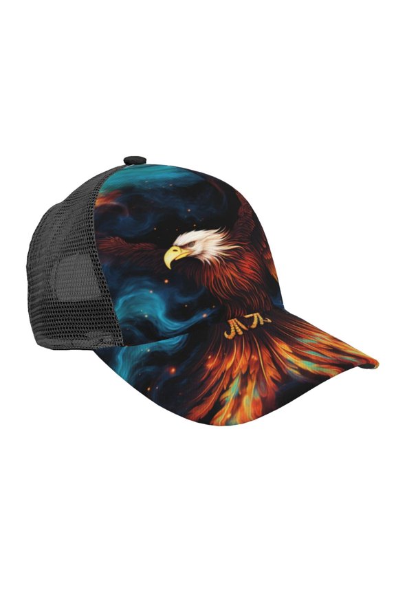 Baseball Cap Mesh Snapback 3D Adjustable Hip Hop Trucker Hats, Eagle Fire Starry Flaming