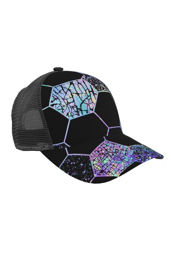 Baseball Cap Mesh Snapback 3D Adjustable Hip Hop Trucker Hats, Geometric Hexagon Modern Black Blue