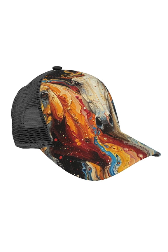 Baseball Cap Mesh Snapback 3D Adjustable Hip Hop Trucker Hats, Horses Playing Psychedelic