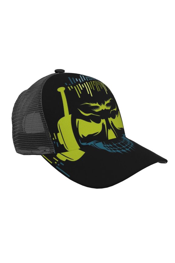 Baseball Cap Mesh Snapback 3D Adjustable Hip Hop Trucker Hats, King Dj Skull