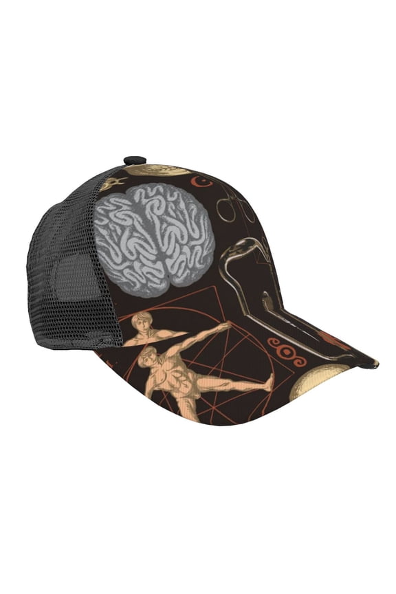 Baseball Cap Mesh Snapback 3D Adjustable Hip Hop Trucker Hats, Retro Bones Organs Skull