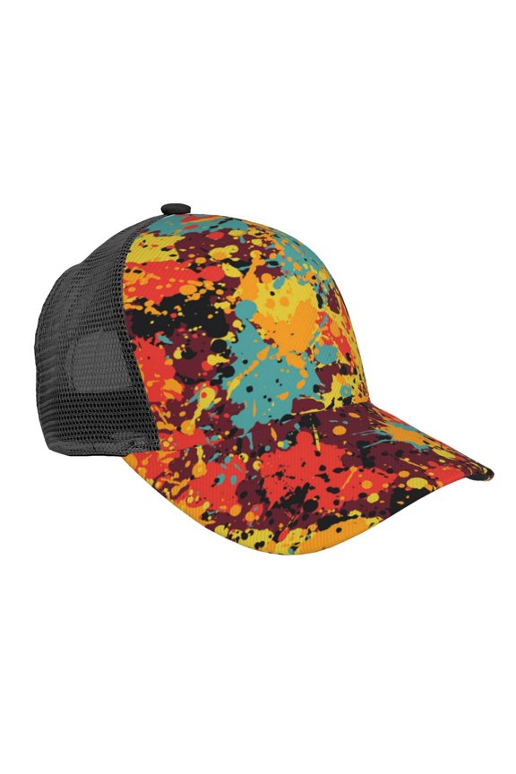 Baseball Cap Mesh Snapback 3D Adjustable Hip Hop Trucker Hats, Splatter Ink Paint Grunge Splash