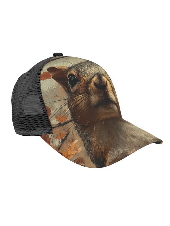 Baseball Cap Mesh Snapback 3D Adjustable Hip Hop Trucker Hats, Squirrel Retro