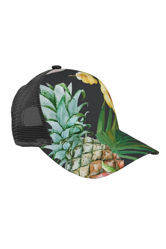 Baseball Cap Mesh Snapback 3D Adjustable Hip Hop Trucker Hats, Tropical Pineapple Hawaii Floral