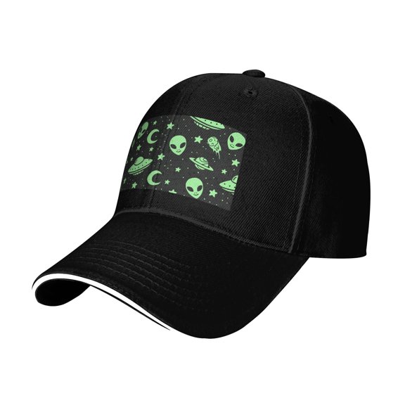 Baseball Cap, Moon Cartoon Alien Golf Hat, Black Adjustable Baseball Hats for Women Men Outdoor Travel Daily Wear