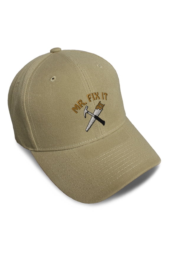 Baseball Cap Mr. Fix It Embroidery Profession Construction Acrylic Hats for Men & Women Strap Closure Khaki