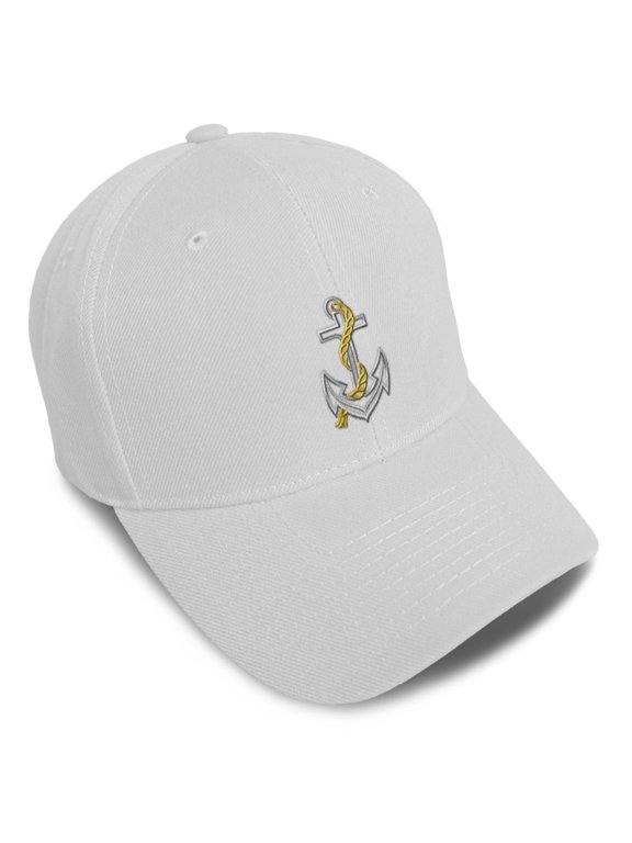 Baseball Cap Nautical Anchor Outline Lifestyle Curved Arms Acrylic Hats for Men & Women Strap Closure White Design Only