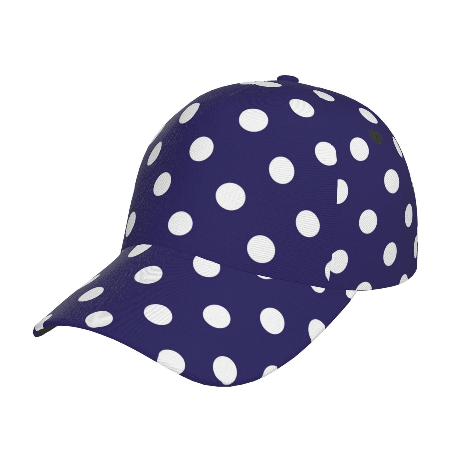 Baseball Cap - Navy Blue Polka Dots Adjustable Size Hats For