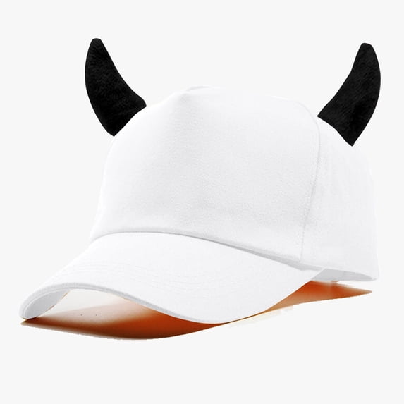 Baseball Cap Novelty Horned Halloween Hat Cotton Unisex Cosplay Costume Party White by Baberdicy