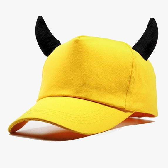 Baseball Cap Novelty Horned Halloween Hat Cotton Unisex Cosplay Costume Party Yellow by Baberdicy