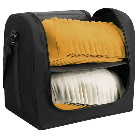 Baseball Cap Organizer Carrier, Portable Hat Storage Bag for 24 Caps, Cap Holder Travel Case with Handle and Shoulder Strap, Black Hat Storage Box for Moving, Closet, On-the-Go Use