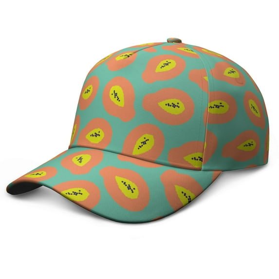 Baseball Cap Papaya Tropical Fruit Print Classic Exotic Pattern Design Cute Kawaii Cartoon Papaya Lover Adjustable Dad Hat Funny Illustration Painting Abstract