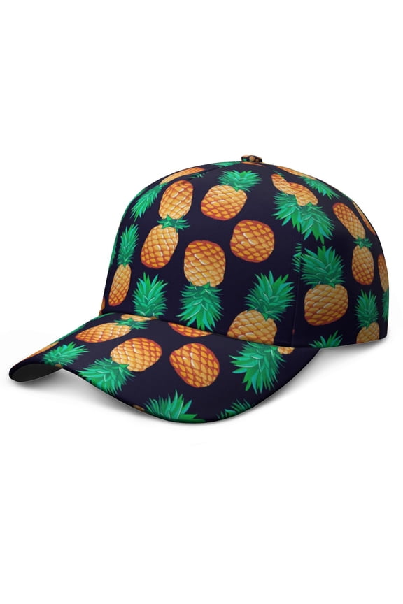 Baseball Cap Pineapple Hawaiian Tropical Fruit Summer Adjustable – Dad Hat with Yellow Golden Exotic Pattern and Print