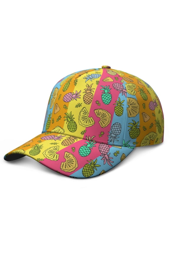 Baseball Cap Pineapple Hawaiian Tropical Fruit Summer Adjustable – Dad Hat with Yellow Golden Exotic Pattern and Print