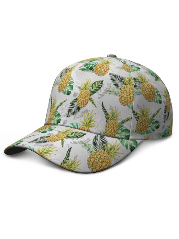 Baseball Cap Pineapple Hawaiian Tropical Fruit Summer Adjustable – Dad Hat with Yellow Golden Exotic Pattern and Print