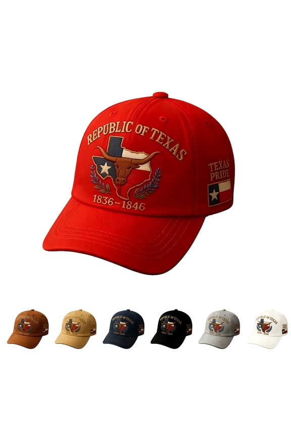 Baseball Cap with Republic of Texas Embroidery, Texas Pride Design Soft Top Flat Brim Cap, Embroidered Casual Hat for Men and Women, Outdoor Daily Wear for Texas Fans Black