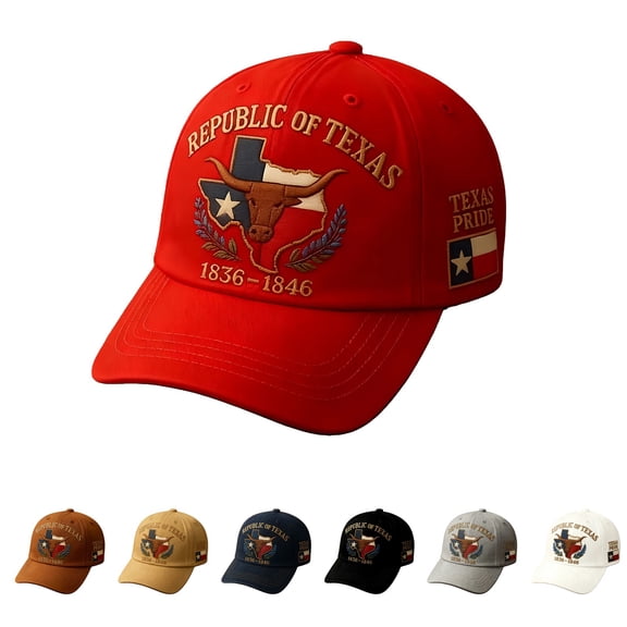 Baseball Cap with Republic of Texas Embroidery, Texas Pride Design Soft Top Flat Brim Cap, Embroidered Casual Hat for Men and Women, Outdoor Daily Wear for Texas Fans Black