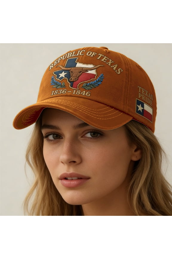 Baseball Cap with Republic of Texas Embroidery, Texas Pride Design Soft Top Flat Brim Cap, Embroidered Casual Hat for Men and Women, Outdoor Daily Wear for Texas Fans Coffee