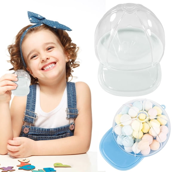 Baseball Cap Shaped Candy Box, 2" Novelty Gift Packaging with Snap Lock Lid, Customizable Team Colors for Birthday, Reusable Food Container White