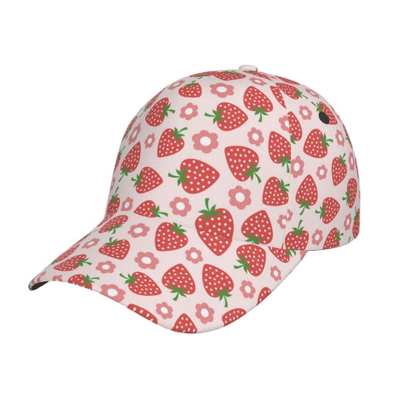 Baseball Cap, Strawberry Flower Sun Hats For Men Women, Adjustable Golf Dad Hat For Outdoor Activities
