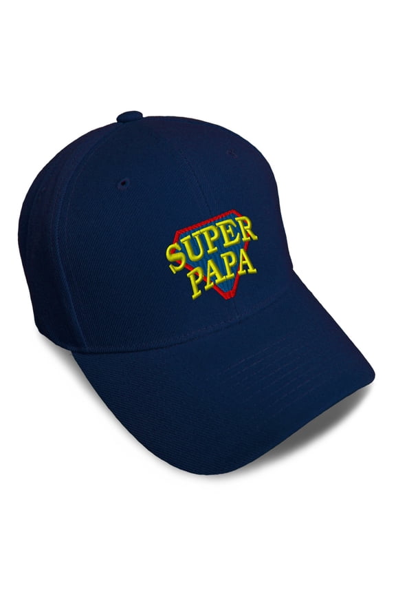 Baseball Cap Super Papa Embroidery Letters Acrylic Dad Hats for Men & Women Navy Design Only