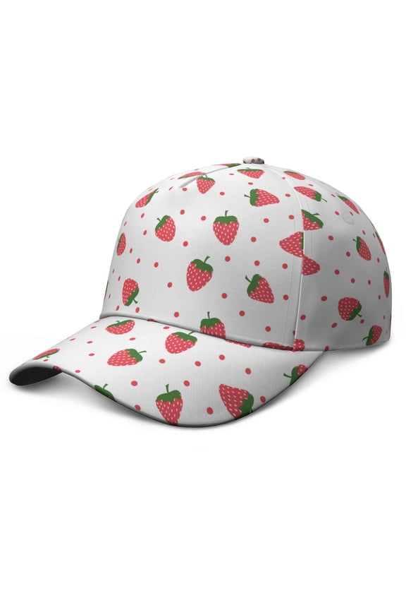 Baseball Cap Sweet Strawberry Lover Fresh Summer Adjustable – Dad Hat with Cute Kawaii Red Berry and Flowers Design