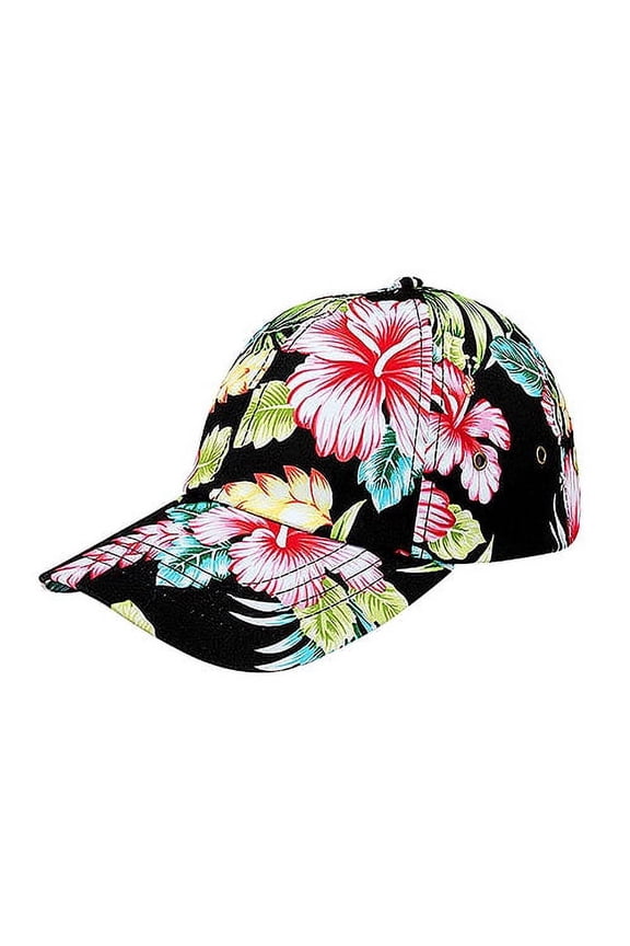 Baseball Cap- Tropical Flower Print – Cotton - Black - HT-7655G-BK