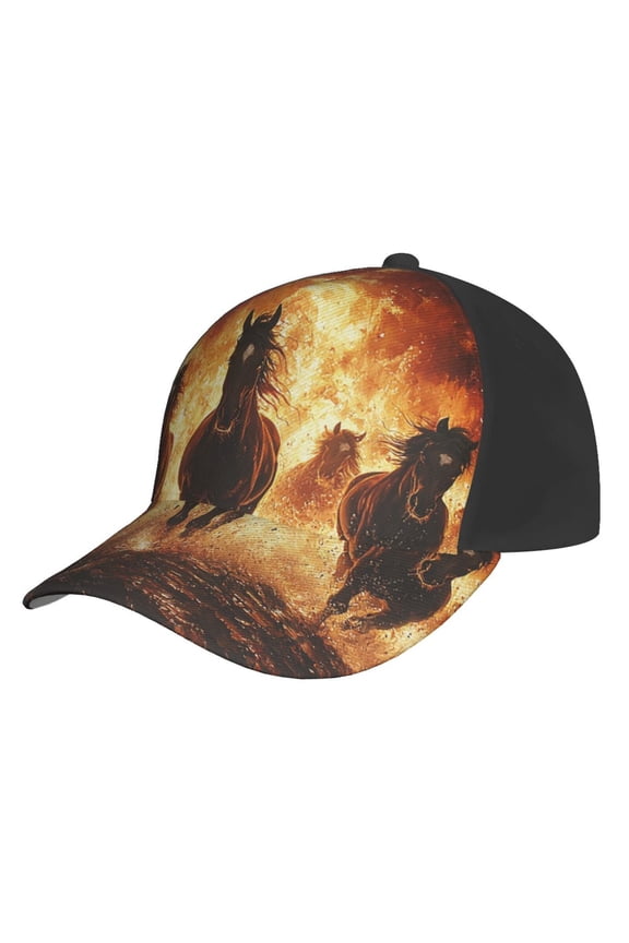 Baseball Cap Unisex Adjustable Fashion Hat Snapback , Horses Fire Flame Burning