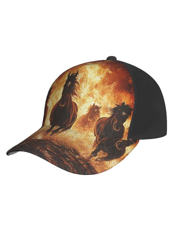 Baseball Cap Unisex Adjustable Fashion Hat Snapback , Horses Fire Flame Burning