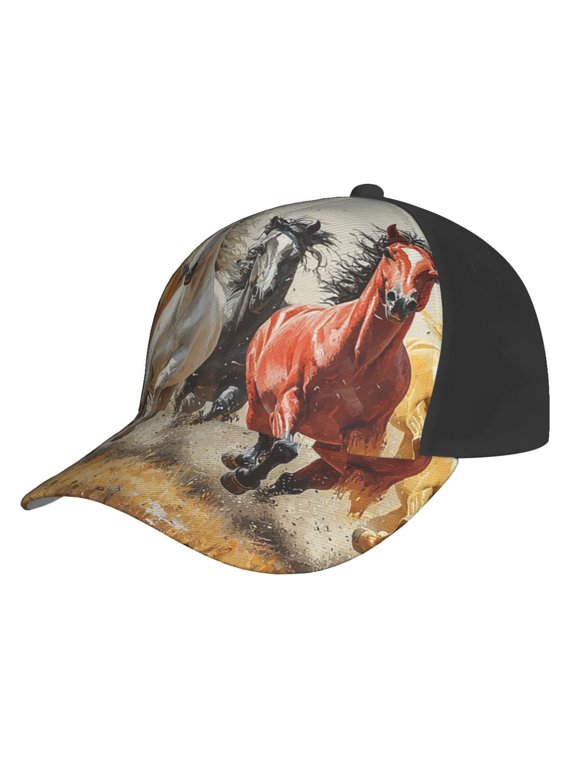 Baseball Cap Unisex Adjustable Fashion Hat Snapback , Running Horses Vintage