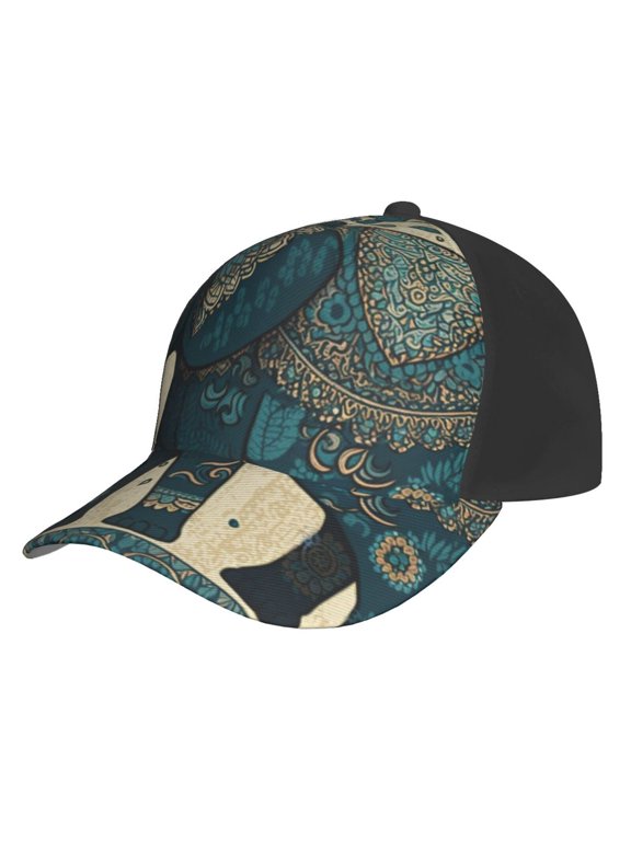 Baseball Cap Unisex Adjustable Outdoor Hat Snapback , Elephant Boho Ethnic Tribal African