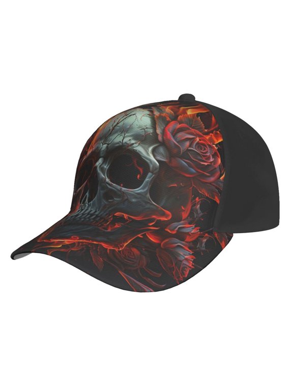 Baseball Cap Unisex Adjustable Outdoor Hat Snapback , Ghost Fire Skull Burning Roses