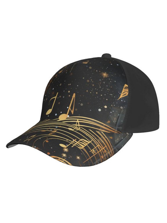 Baseball Cap Unisex Adjustable Outdoor Hat Snapback , Musical Notes With Piano Starry Golden